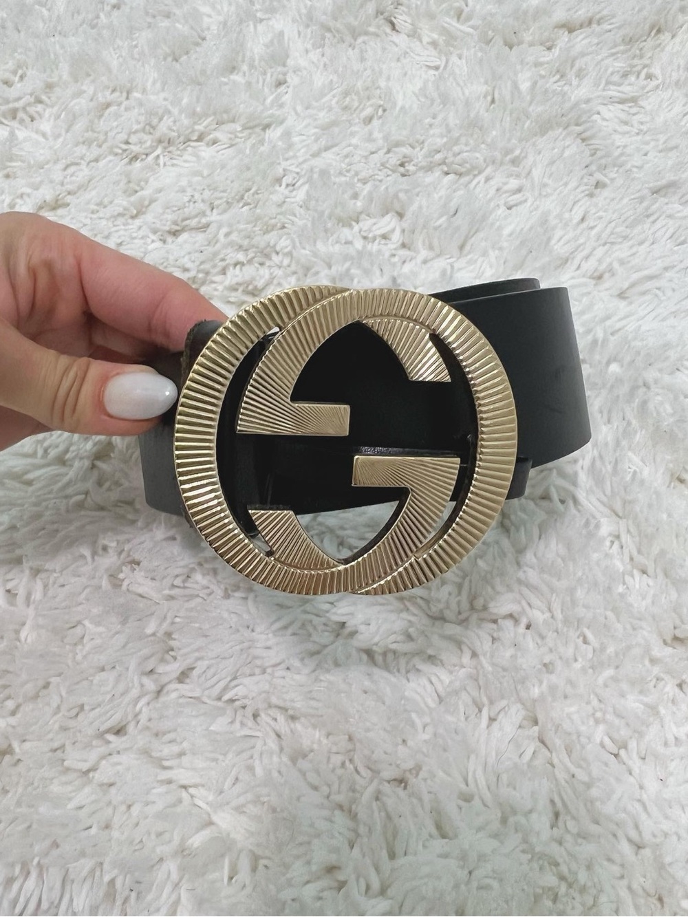 Gucci Black Leather Belt with Gold Double G Buckle Size 85 - Picture 6 of 8